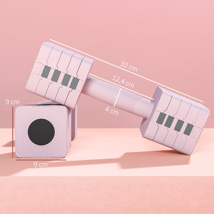 SPORTNOW Halteres Ajustáveis 5 kg Conjunto de Halteres com Pega Antiderrapante e Desenho Quadrado Conjunto de Halteres para Treino em Casa Ginásio Escritório Rosa