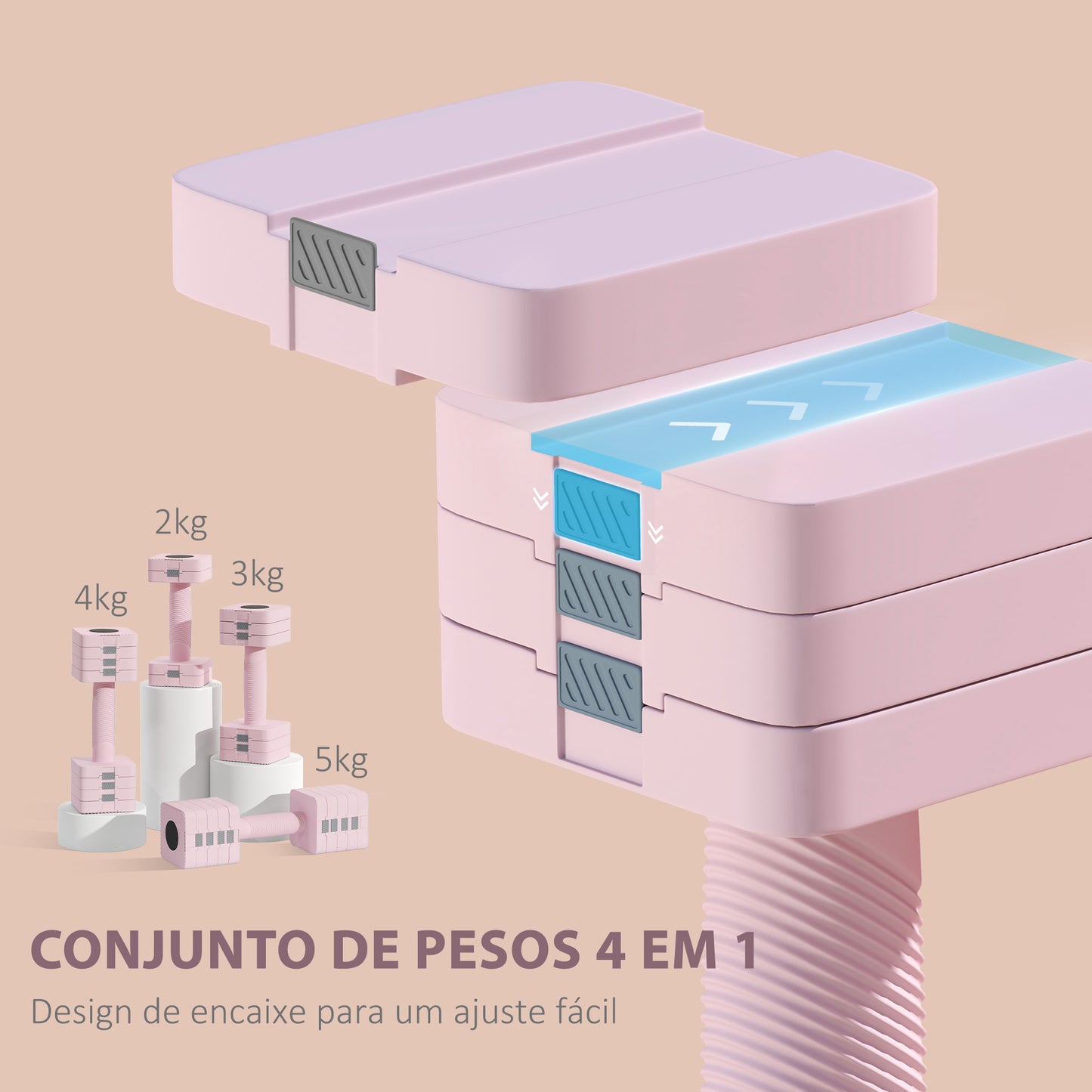 SPORTNOW Halteres Ajustáveis 5 kg Conjunto de Halteres com Pega Antiderrapante e Desenho Quadrado Conjunto de Halteres para Treino em Casa Ginásio Escritório Rosa