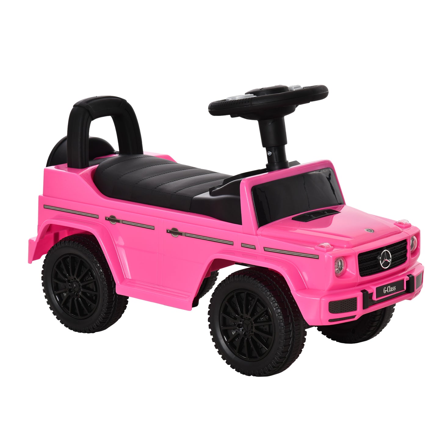 HOMCOM Carro Andador para Bebés de 12 a 36 Meses Carro Andador com Licença Mercedes G350 com Compartimento de Arrumação e Volante Carga 25 kg 62,5x28,5x45 cm Rosa