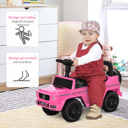 HOMCOM Carro Andador para Bebés de 12 a 36 Meses Carro Andador com Licença Mercedes G350 com Compartimento de Arrumação e Volante Carga 25 kg 62,5x28,5x45 cm Rosa