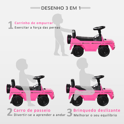 HOMCOM Carro Andador para Bebés de 12 a 36 Meses Carro Andador com Licença Mercedes G350 com Compartimento de Arrumação e Volante Carga 25 kg 62,5x28,5x45 cm Rosa