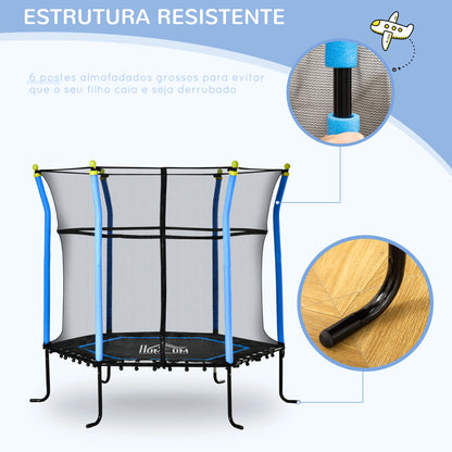 Trampolim para Crianças acima de 3 Anos Cama Elástica Infantil com Rede de Segurança e Estrutura de Aço para Interiores e Exteriores Carga 60kg Ø161x163 cm Azul