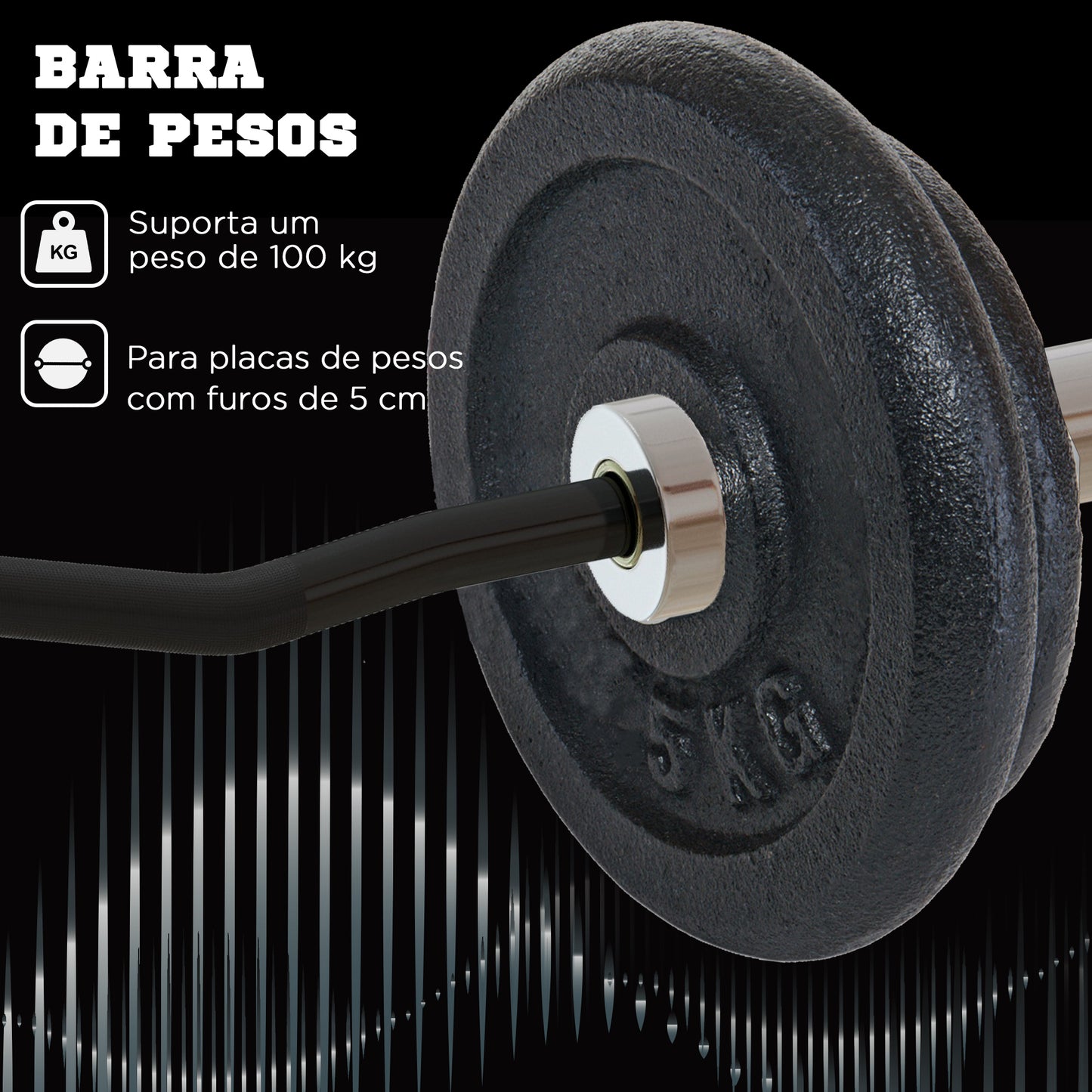 SPORTNOW Barra de Pesos de Aço 120 cm Barra Curl EZ Ø50 mm com 2 Grampos Carga 100 kg Barra Olimpica para Discos de Ø5 cm Treino em Ginásio Casa Prata e Preto