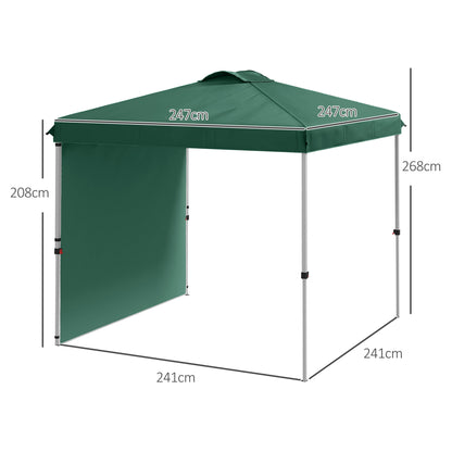 Outsunny Tenda Dobrável 2,5x2,5 m Altura Ajustável Tenda de Jardim com 1 Parede Lateral Teto com Ventilação e Bolsa de Transporte para Acampamento Festas Verde