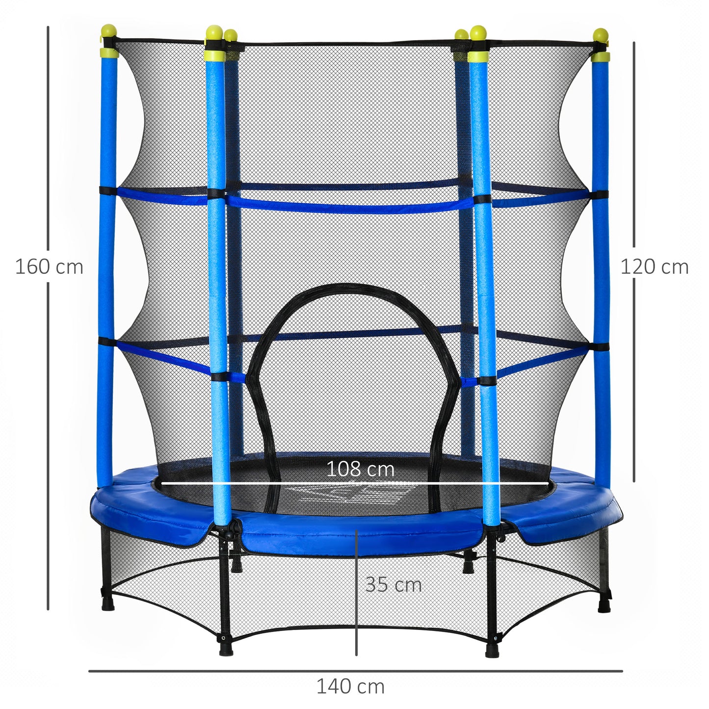 HOMCOM Trampolim para Crianças acima de 3 Anos Cama Elástica Infantil com Rede de Segurança e Estrutura de Aço para Interiores e Exteriores Carga 45kg 140x140x160cm Azul