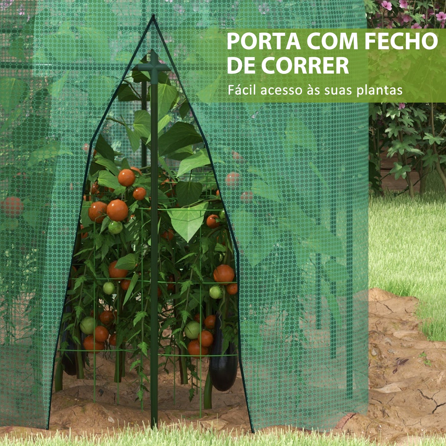 Outsunny Estufa de Jardim Estufa para Plantas Estufa de Exterior com Porta com Fecho de Correr e Estrutura de Aço para Jardim, Terraço e Pátio 300x100x150 cm Verde