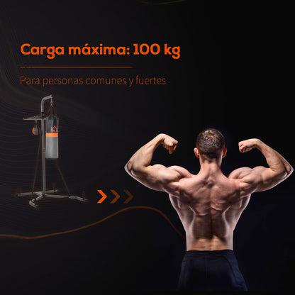 HOMCOM Saco de Boxe Suspenso com Suporte Bola de Velocidade Ajustável em Altura de 167-187cm e Inflador para Treinamento Fitness em Casa Ginásio 115x157x221 cm Preto e Cinza