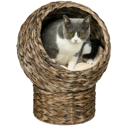 PawHut Cama para Gatos de Fibra Vegetal Caverna para Gatos Desmontável com Almofada Amovível 42x33x52 cm Marrom Escuro e Bege