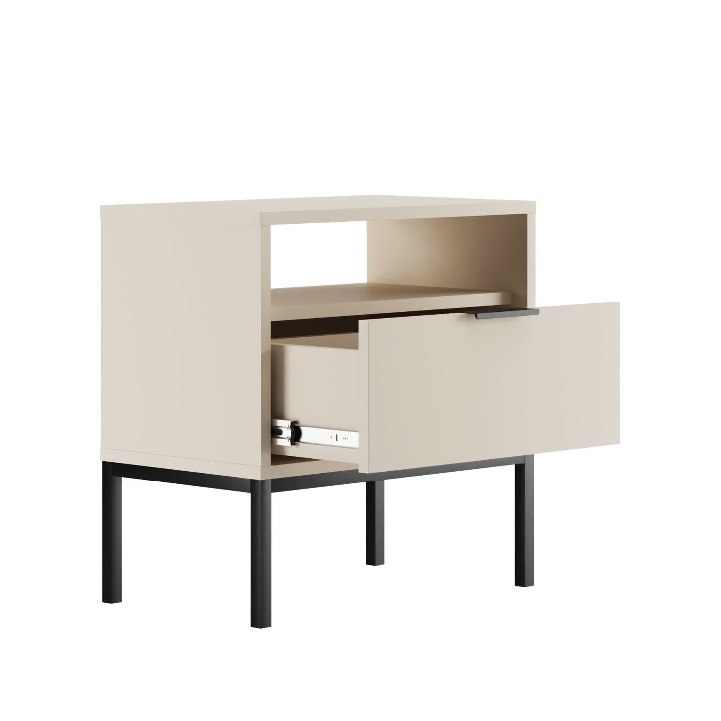 Mesa de Cabeceira "AUSTIN" - 45×55×33 cm - Creme e Preto - Design Moderno