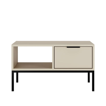 Mesa de Centro "AUSTIN" de 2 Gavetas - 45×100×60 cm - Creme e Preto - Design Moderno