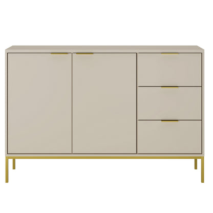 Aparador "AUSTIN" de 2 Portas e 3 Gavetas - 40×150×104 cm - Creme e Dourado - Design Moderno