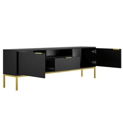 Móvel de TV "AUSTIN" de 2 Portas e 1 Gavetas - 40×175×33 cm - Preto e Dourado - Design Moderno