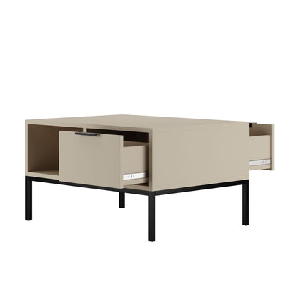 Mesa de Centro "AUSTIN" de 2 Gavetas - 45×100×60 cm - Creme e Preto - Design Moderno