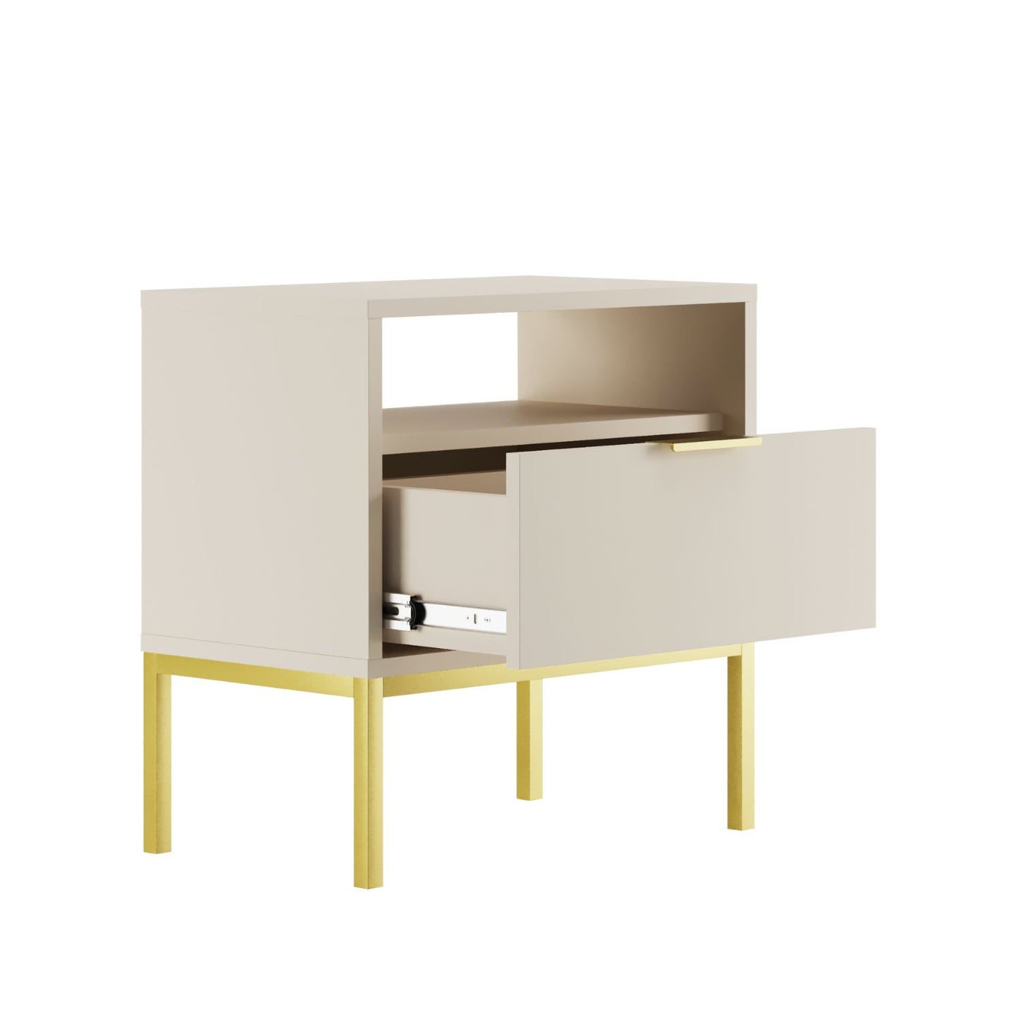 Mesa de Cabeceira "AUSTIN" - 45×55×33 cm - Creme e Dourado - Design Moderno