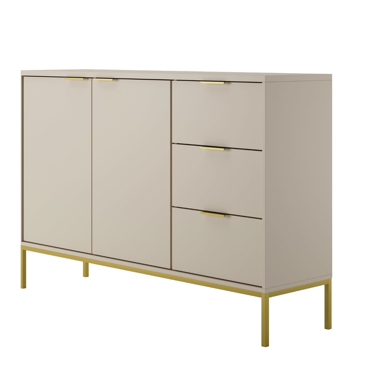 Aparador "AUSTIN" de 2 Portas e 3 Gavetas - 40×150×104 cm - Creme e Dourado - Design Moderno