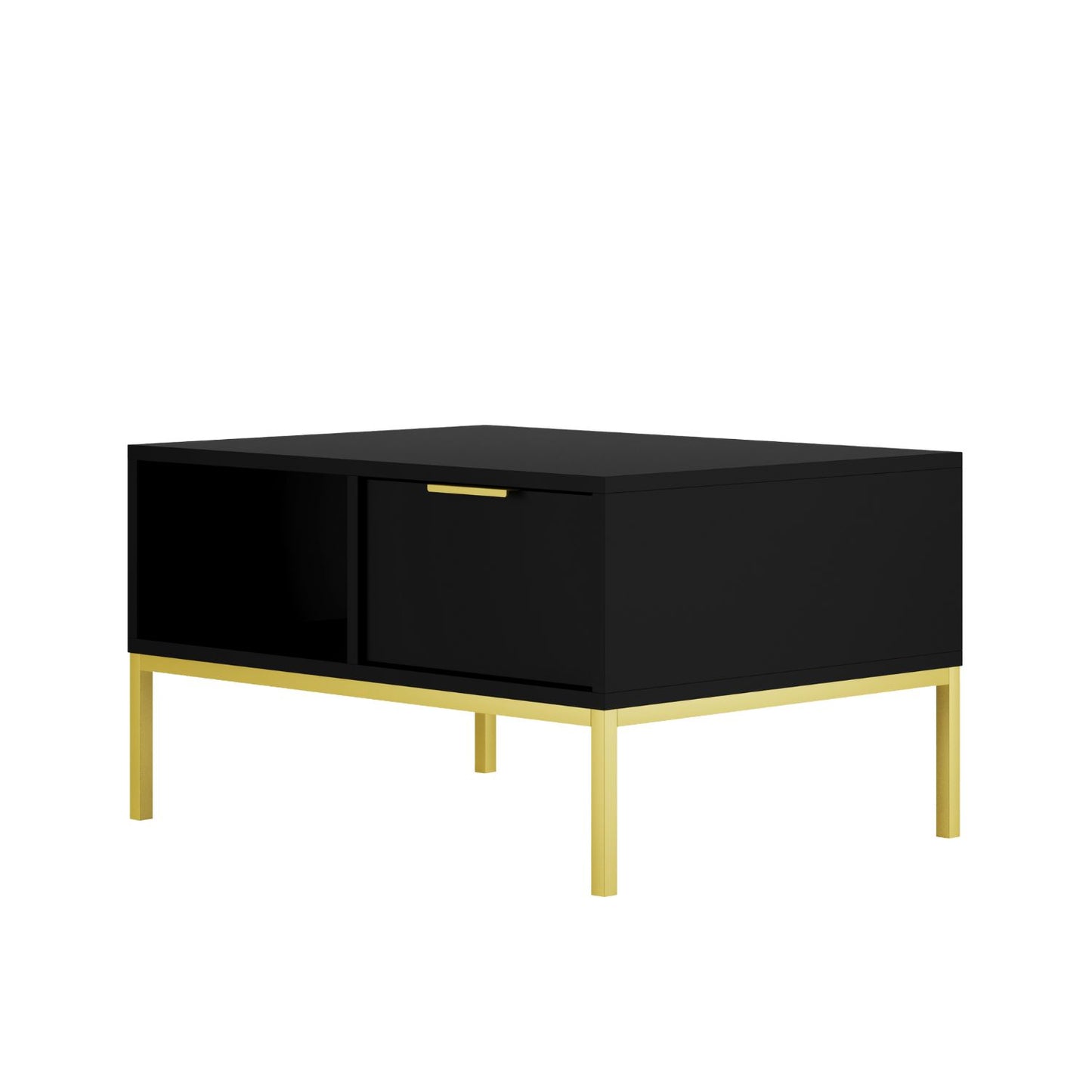 Mesa de Centro "AUSTIN" de 2 Gavetas - 45×100×60 cm - Preto e Dourado - Design Moderno