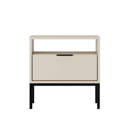 Mesa de Cabeceira "AUSTIN" - 45×55×33 cm - Creme e Preto - Design Moderno