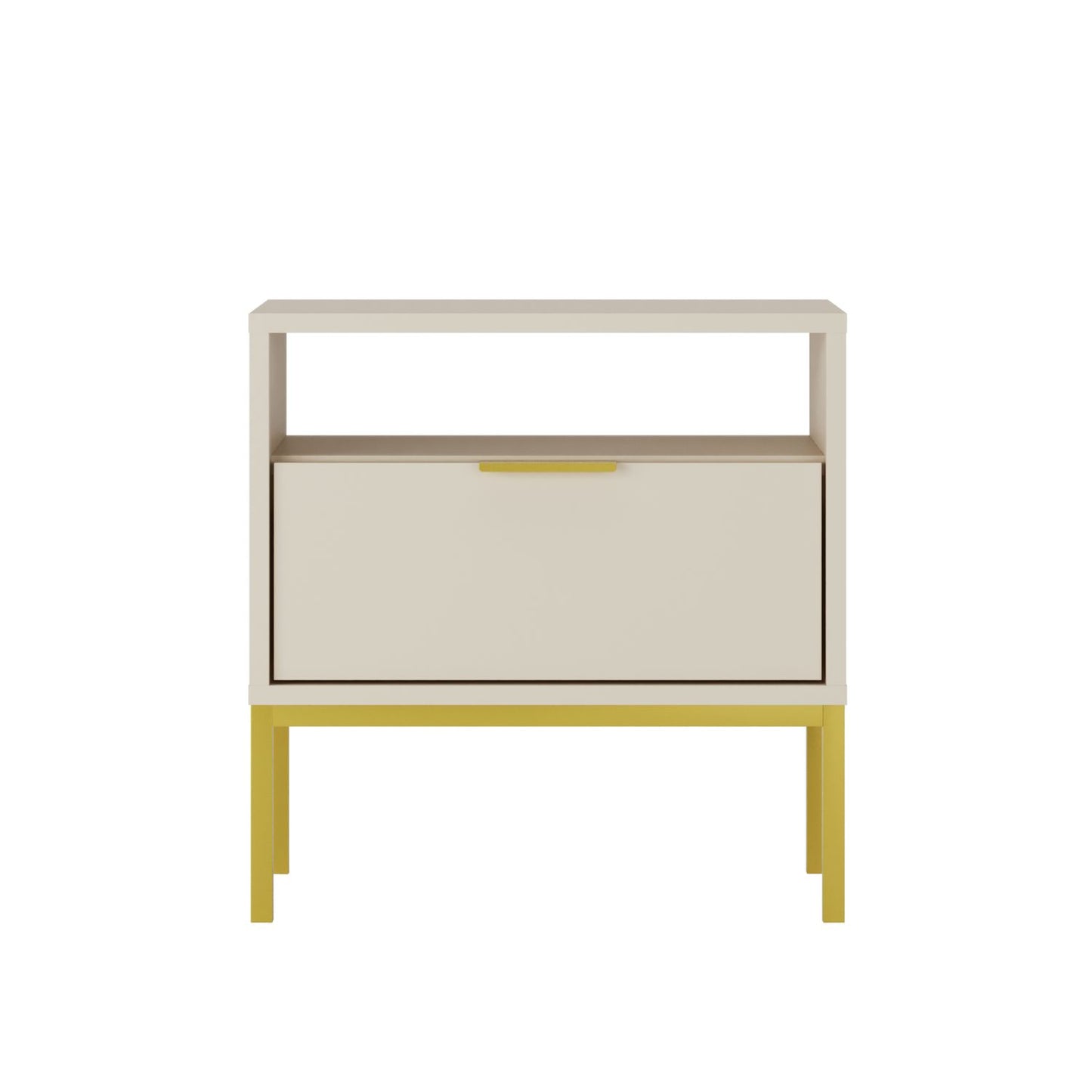 Mesa de Cabeceira "AUSTIN" - 45×55×33 cm - Creme e Dourado - Design Moderno