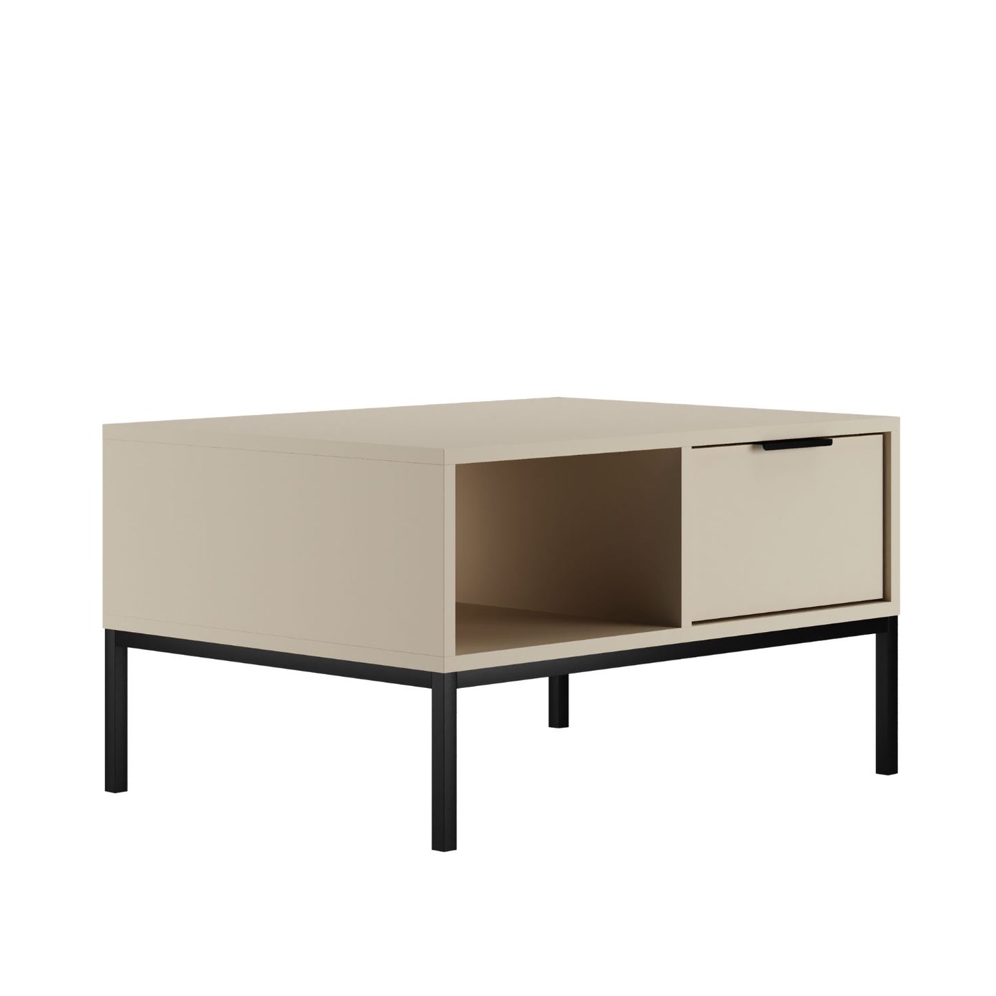 Mesa de Centro "AUSTIN" de 2 Gavetas - 45×100×60 cm - Creme e Preto - Design Moderno