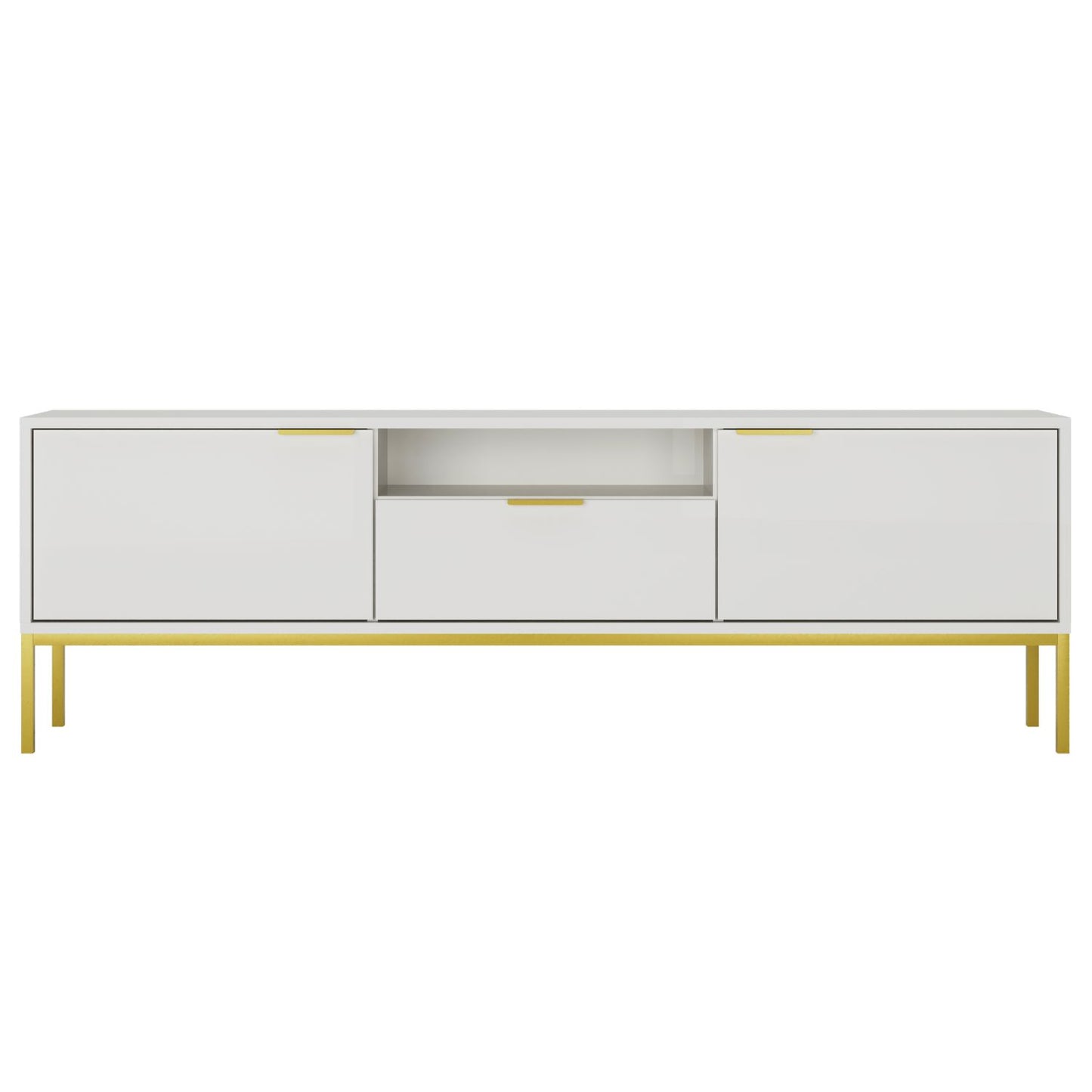 Móvel de TV "AUSTIN" de 2 Portas e 1 Gavetas - 40×175×33 cm - Branco e Dourado - Design Moderno