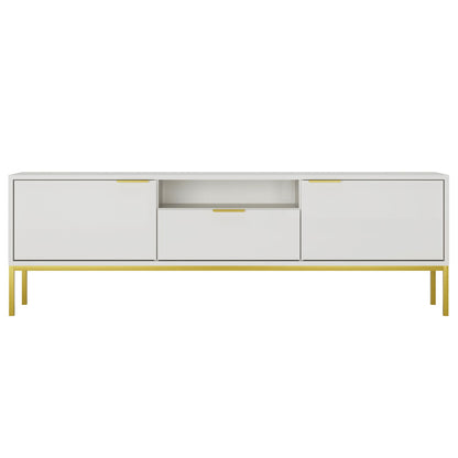 Móvel de TV "AUSTIN" de 2 Portas e 1 Gavetas - 40×175×33 cm - Branco e Dourado - Design Moderno