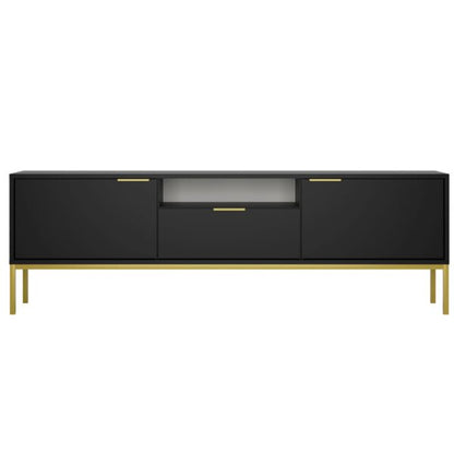 Móvel de TV "AUSTIN" de 2 Portas e 1 Gavetas - 40×175×33 cm - Preto e Dourado - Design Moderno