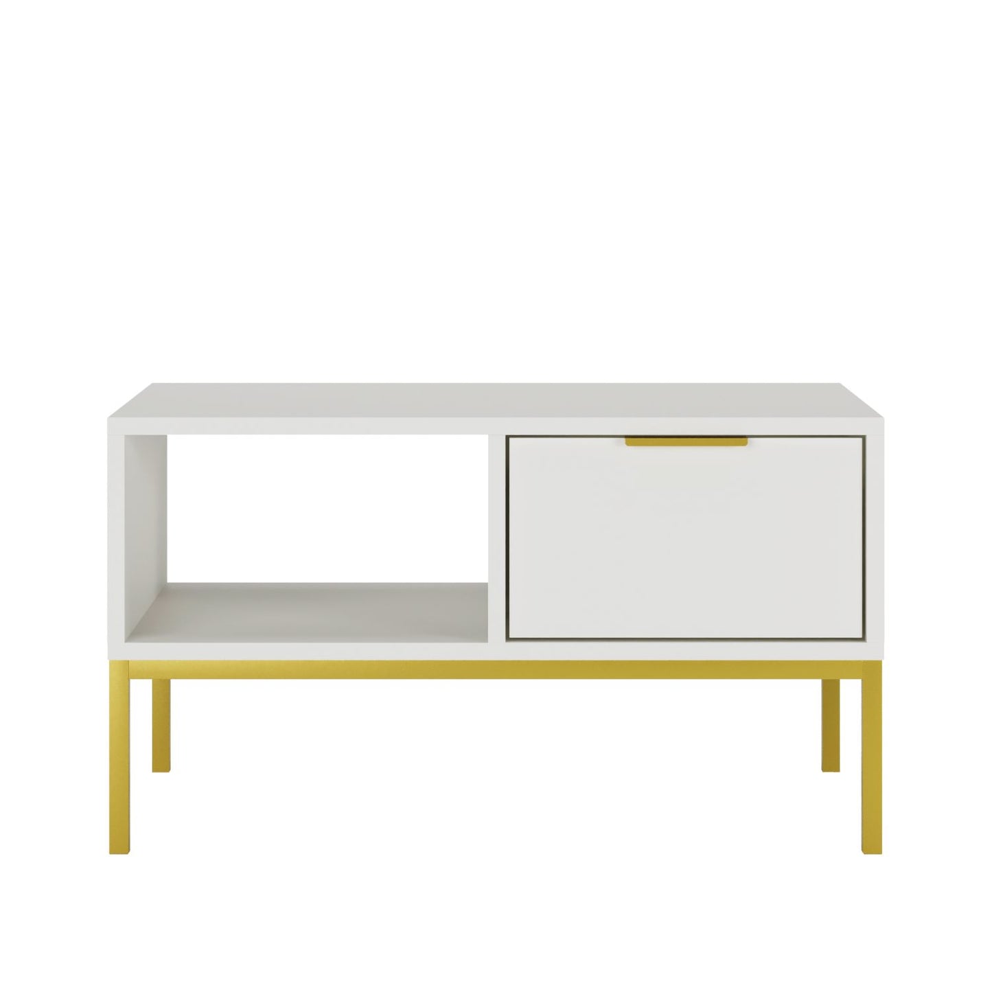 Mesa de Centro "AUSTIN" de 2 Gavetas - 45×100×60 cm - Branco e Dourado - Design Moderno