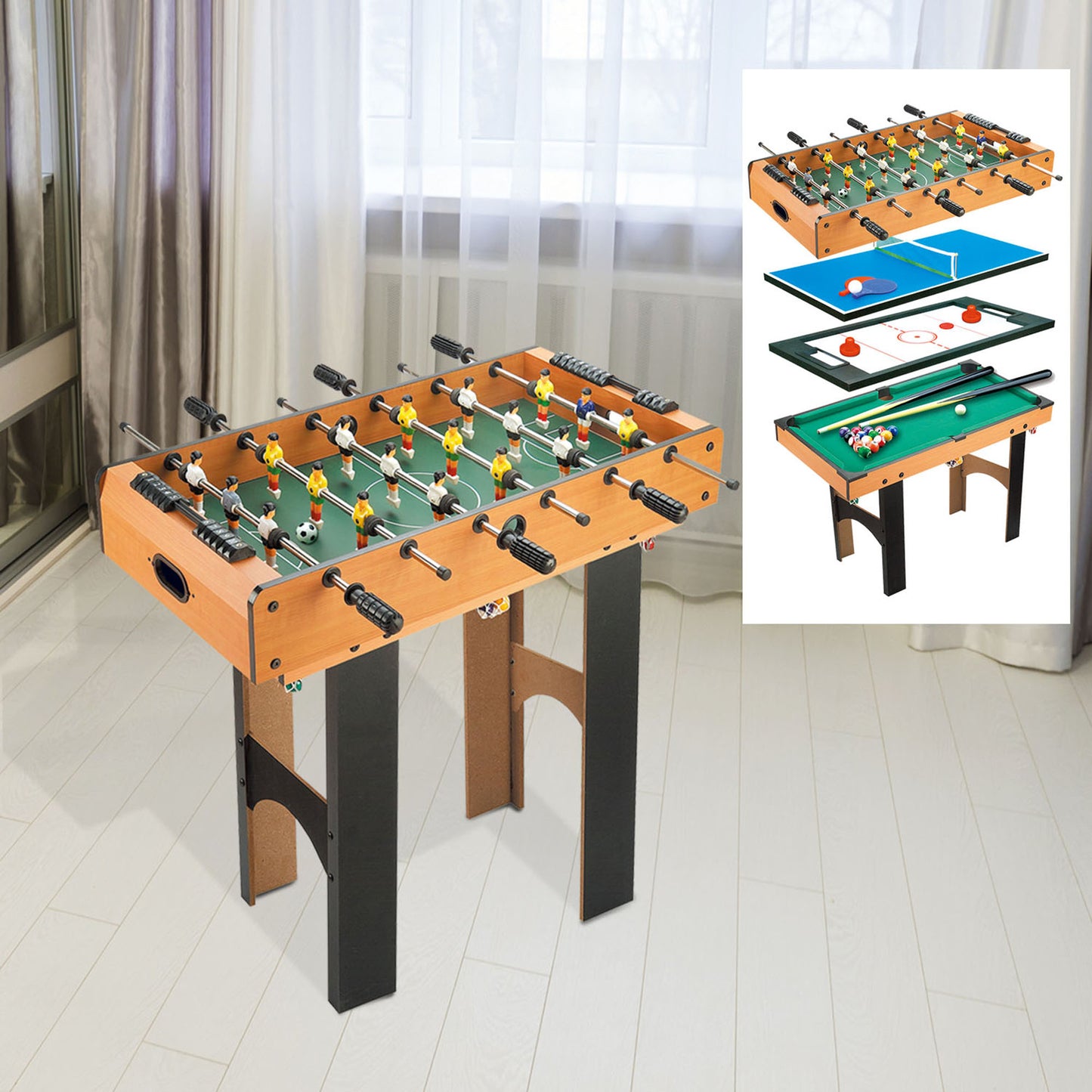 Mesa Multi-Jogos 4 em 1 Mesa de Jogos para Crianças acima de 6 Anos Matraquilho para Crianças Mesa de Bilhar Mesa de Ping-Pong 87x43x73 cm Madeira e Preto