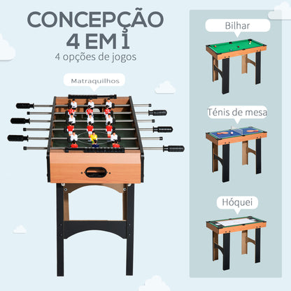 Mesa Multi-Jogos 4 em 1 Mesa de Jogos para Crianças acima de 6 Anos Matraquilho para Crianças Mesa de Bilhar Mesa de Ping-Pong 87x43x73 cm Madeira e Preto