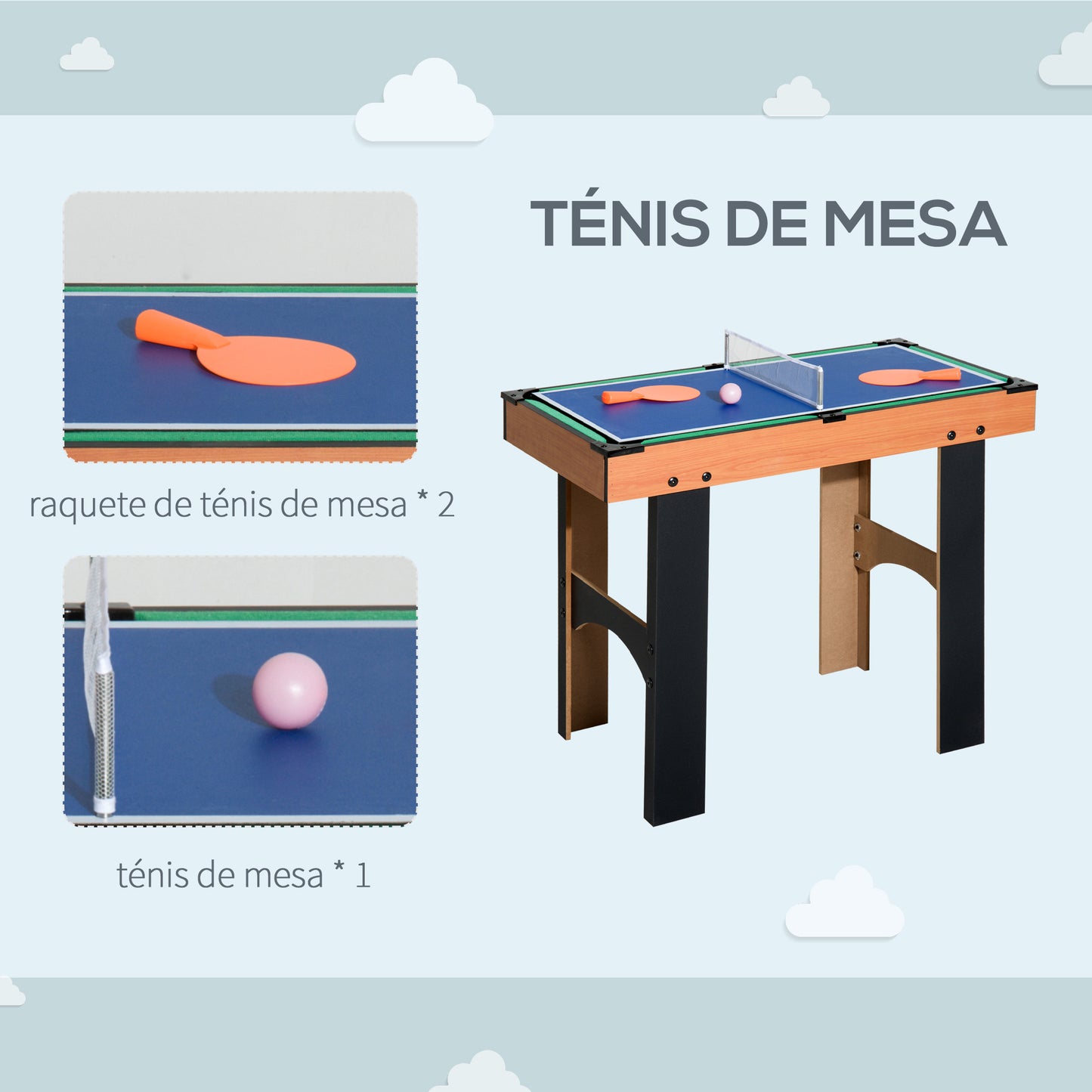 Mesa Multi-Jogos 4 em 1 Mesa de Jogos para Crianças acima de 6 Anos Matraquilho para Crianças Mesa de Bilhar Mesa de Ping-Pong 87x43x73 cm Madeira e Preto