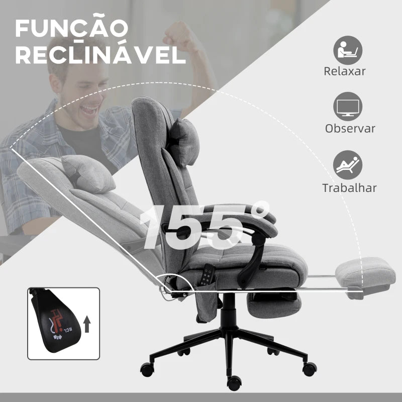 Cadeira de Escritório Executiva Lom Reclinável com 6 Pontos de Massagens em Tecido - Design Moderno