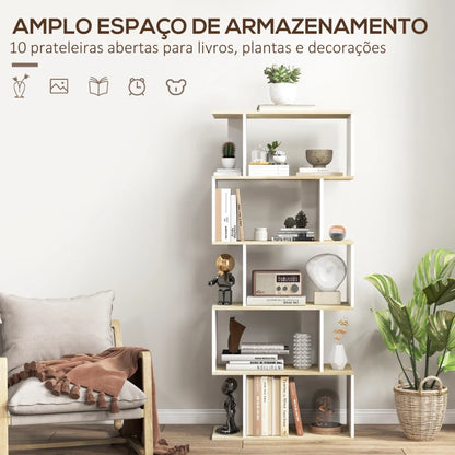 Estante Bergan com 5 Prateleiras de 163cm - Branco/Carvalho - Design Nórdico