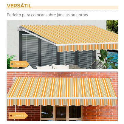 Outsunny Toldo Retrátil com Manivela Toldo de 300x200cm com Braço Articulado de Alumínio e 280 g/m² Laranja e Branco