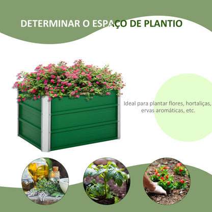 Outsunny Caixa de Plantio de Aço com Luvas Caixa de Plantio Retangular para Cultivos de Plantas Flores para Terraço Jardim 66x47x40cm Verde