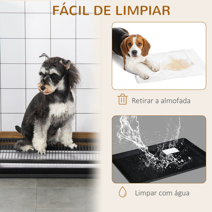 PawHut Sanita para Cães de Aço e Madeira Sanita para Adestramento de Cães Médios Pequenos com Grade e Bandeja Removível 62x45,5x11cm Marrom e Preto