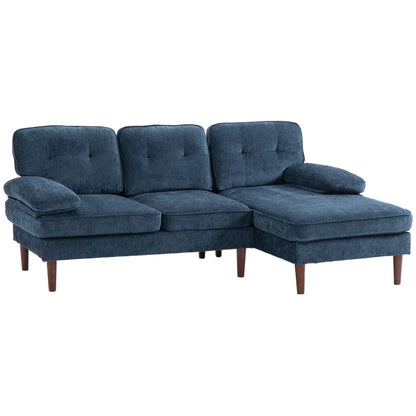 Sofá de Canto "Porto" com Chaise Longue - 215x142x88 cm - Azul - Estofado em Poliéster com Apoios de Braço