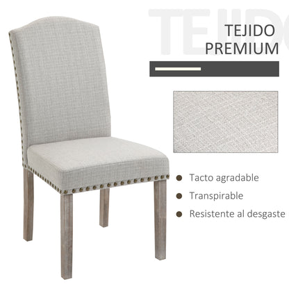 HOMCOM Conjunto de 2 cadeiras de jantar Com encosto de rebite alto e pernas de madeira almofadas ajustáveis 51x64x99,5 cm cinza