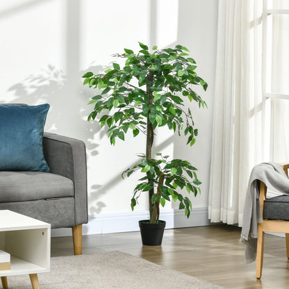 Outsunny Árvore de Chá Artificial 120 cm Planta Artificial com 546 Folhas Musgo e Vaso Planta Artificial Decorativa para Interior e Exterior Casa Sala de Estar Escritório Verde