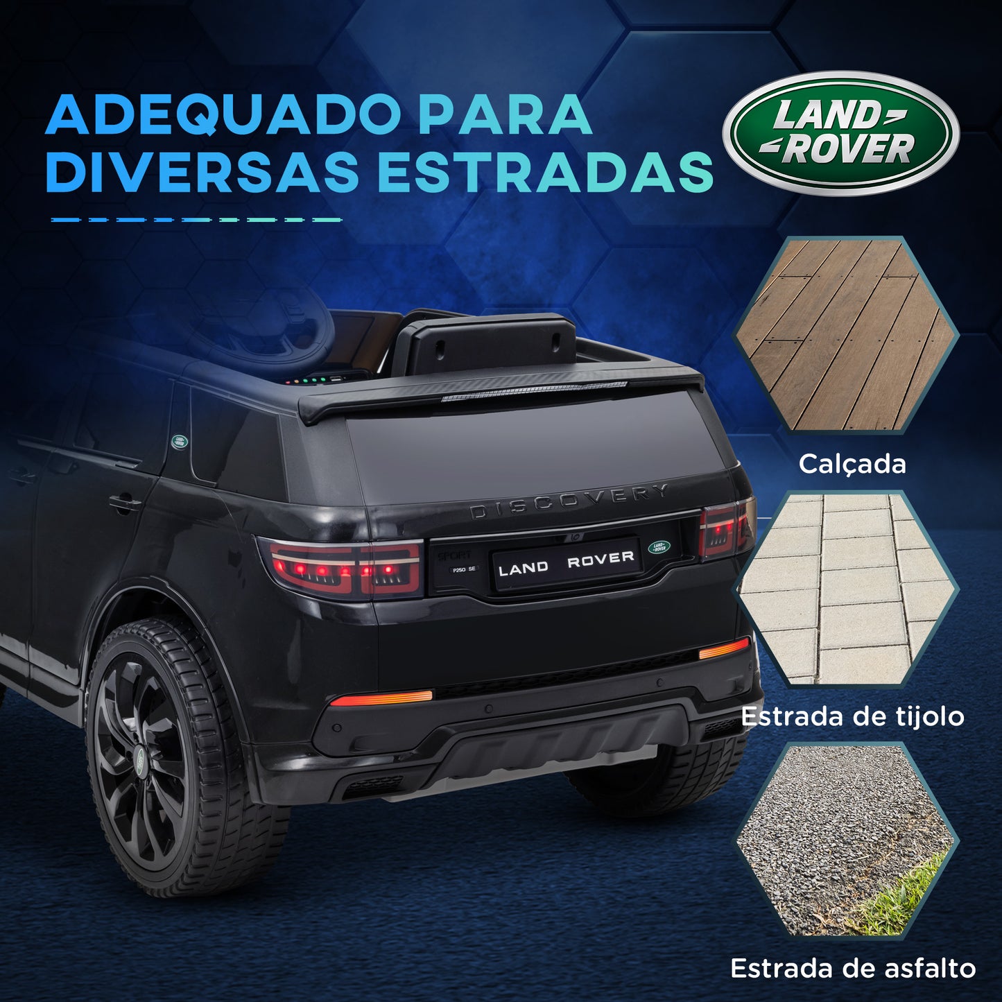 AIYAPLAY Carro Elétrico para Crianças acima de 3 Anos com Licença Land Rover Discovery Sport Carro Elétrico Infantil com Bateria 12V Controlo Remoto Faróis Buzina e Música 106x65,5x51 cm Preto