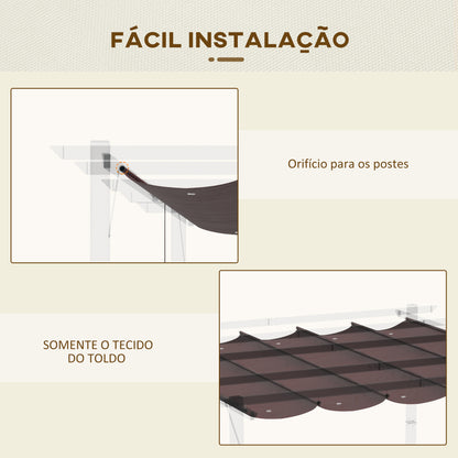 Outsunny Cobertura para Pérgola 2,5x2,55cm Teto de Substituição Retrátil para Pérgola com 10 Orifícios de Drenagem Café