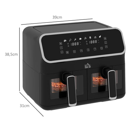 Fritadeira sem Óleo de 8L e 2700W com 2 Cestos Independentes 8 Programas Pré-configurados Ecrã LED Tátil e Temporizador Inclui Guia de Receitas 39x38,5x31 cm Preto