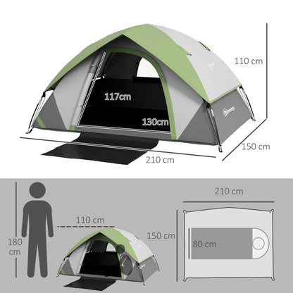 Outsunny Tenda de Campismo para 4-5 Pessoas Tenda de Campismo Dobrável com Janela e Bolsa de Transporte Impermeável 3000 mm 270x210x150 cm Verde