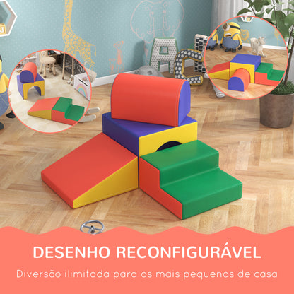 HOMCOM Conjunto de 4 Blocos de Espuma para Crianças de 1-3 Anos Figuras de Construção Brinquedo de Aprendizagem Infantil Estofado em PU 150x50x39cm Multicor