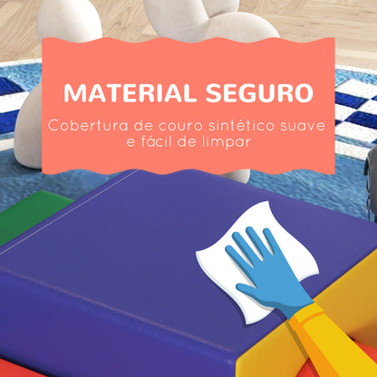 HOMCOM Conjunto de 4 Blocos de Espuma para Crianças de 1-3 Anos Figuras de Construção Brinquedo de Aprendizagem Infantil Estofado em PU 150x50x39cm Multicor