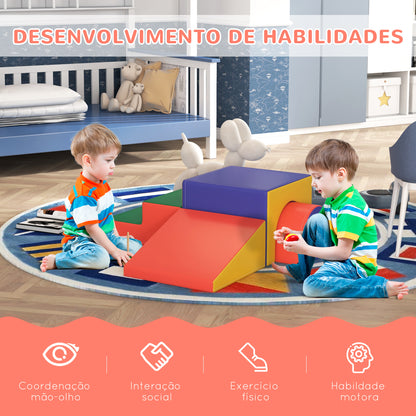 HOMCOM Conjunto de 4 Blocos de Espuma para Crianças de 1-3 Anos Figuras de Construção Brinquedo de Aprendizagem Infantil Estofado em PU 150x50x39cm Multicor