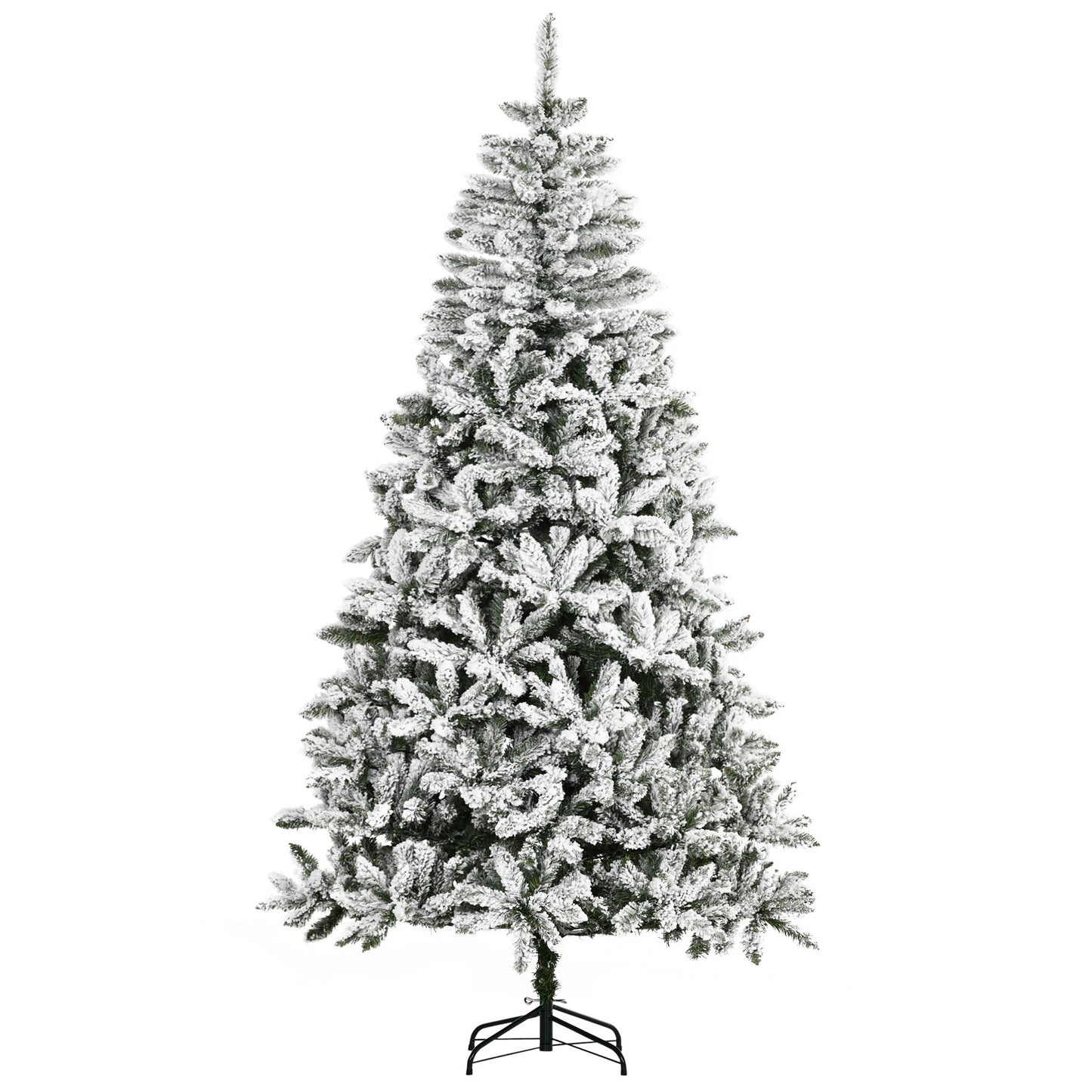 Árvore de Natal Artificial 225cm com Neve Ignífugo com 1300 Ramos Folhas de PVC Base Dobrável e Suporte Metálico Decoração de Natal para Interiores Verde