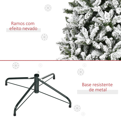 Árvore de Natal Artificial 225cm com Neve Ignífugo com 1300 Ramos Folhas de PVC Base Dobrável e Suporte Metálico Decoração de Natal para Interiores Verde