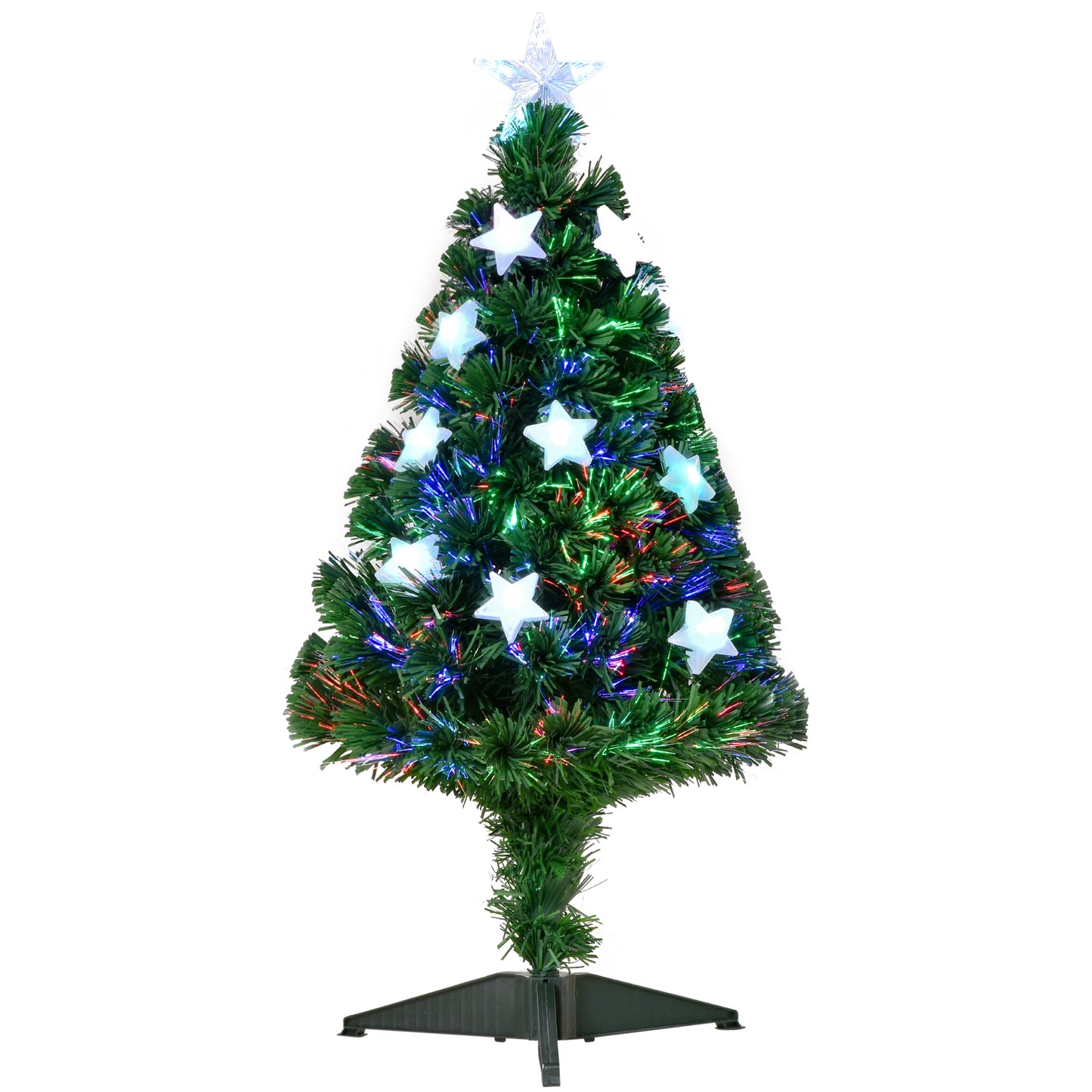 HOMCOM Árvore de Natal Artificial 90cm Árvore de Natal com 12 Luzes LED 3 Cores e 90 Ramos PVC Decoração de Natal Verde