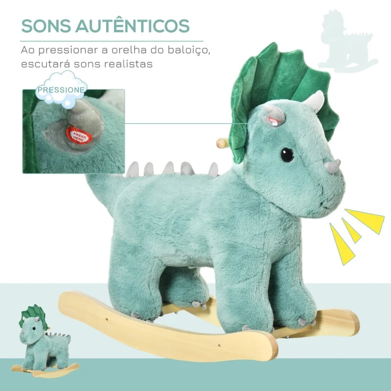 Cavalo de Baloiço infantil de Tecido Suave e Música - El Dinosa