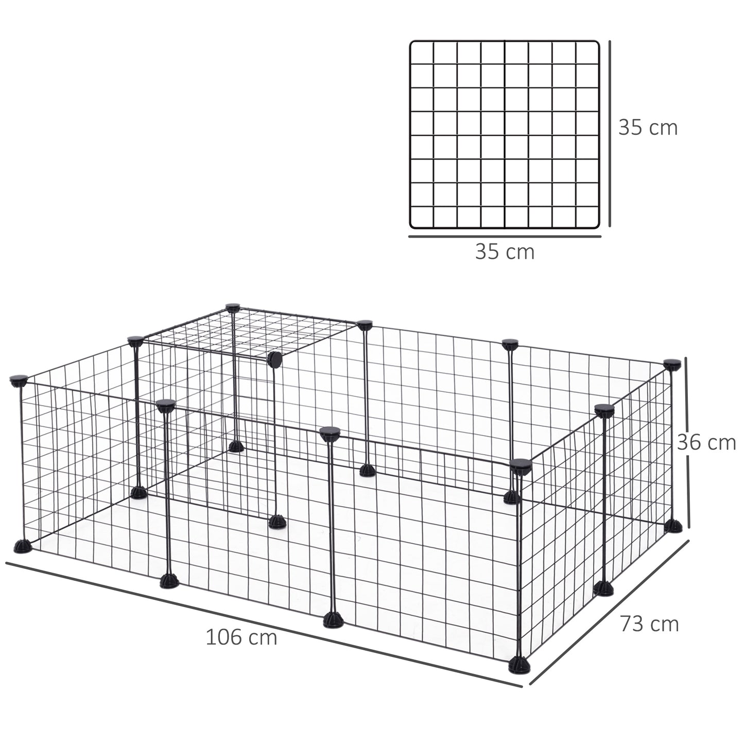 PawHut Recinto de Metal para Animais de Estimação Recinto Metálico com 12 Painéis para Pequenos Animais Desmontável DIY 106x73x36 cm Preto